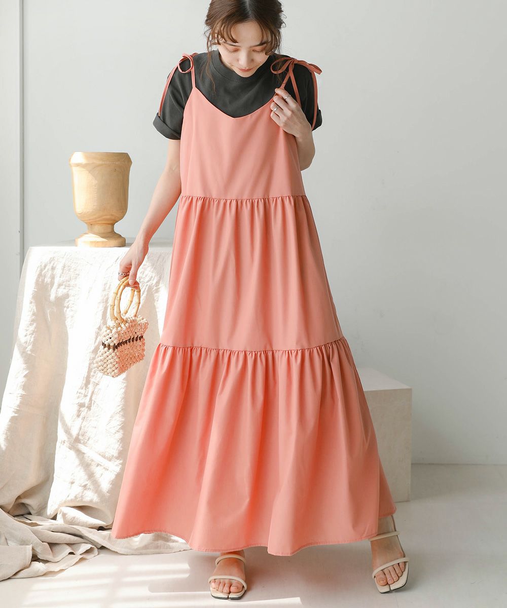 日本 Bou Jeloud - 可愛綁帶層次吊帶裙/洋裝-淺粉