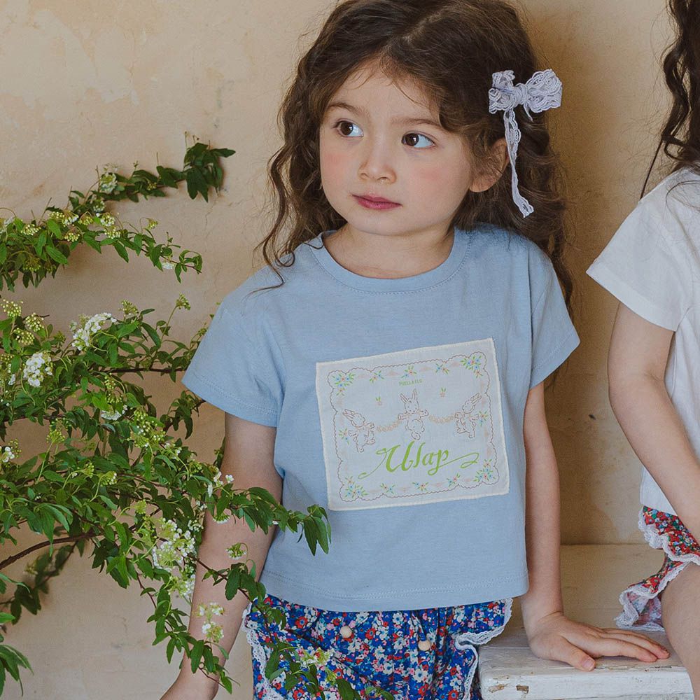 兔兔花園布印短袖上衣-天藍