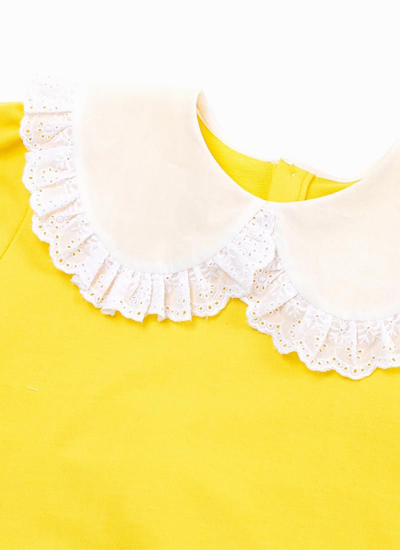 韓國 OZKIZ - 雕花蕾絲荷葉領長袖大學T-黃