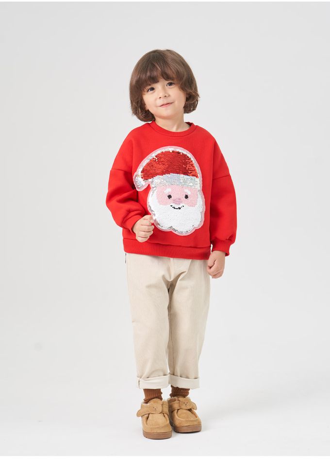 韓國 OZKIZ - (內磨毛)閃亮變色長袖大學T-聖誕老公公-紅