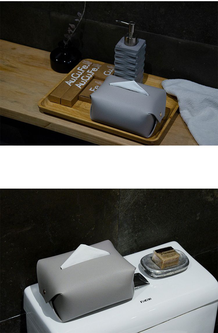 質感皮革面紙盒-方形麵包款-灰色