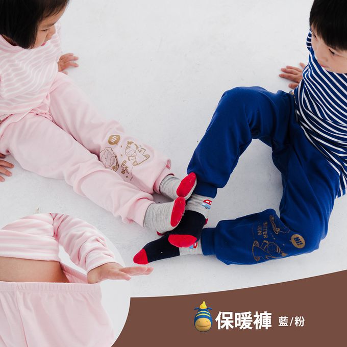 GIAT - 奶油獅保暖長袖上衣-立領-條紋藍