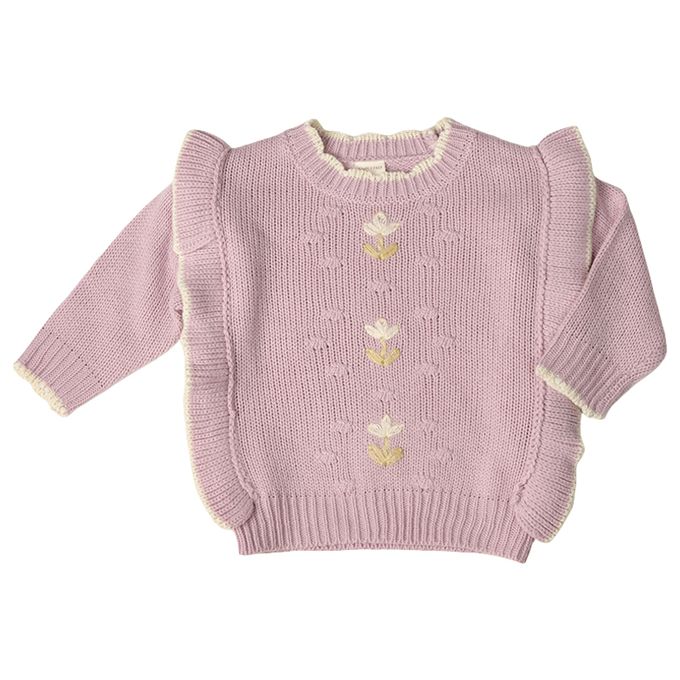 akachan honpo - 針織休閒上衣-荷葉邊-粉紅色