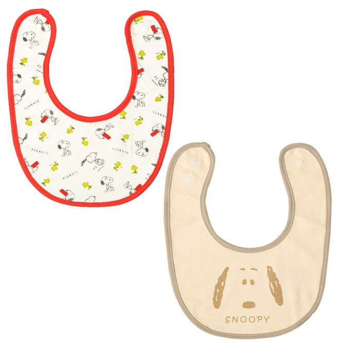akachan honpo - 圍兜2件組-史努比-米白色 (70~80cm)