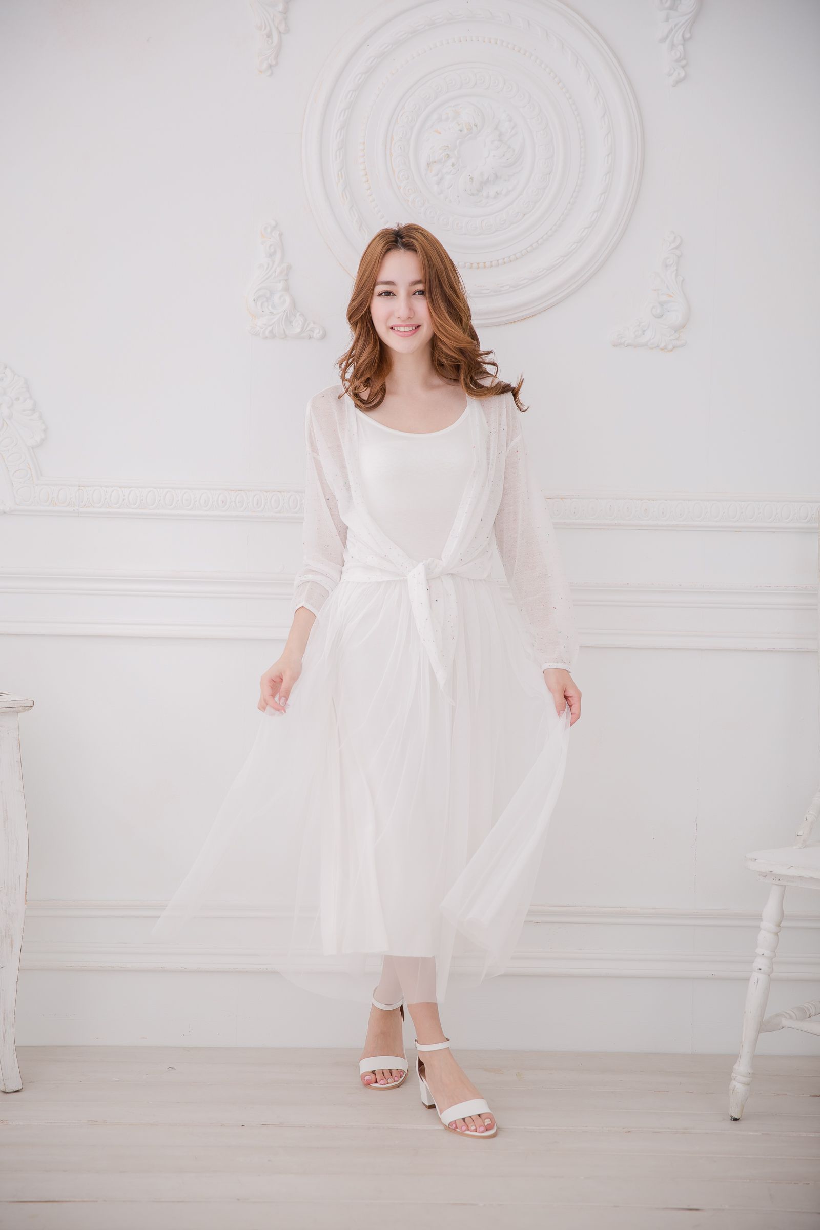 Peachy - 獨家訂製綿柔連身紗裙-細肩帶連身款-夢幻白 (F)