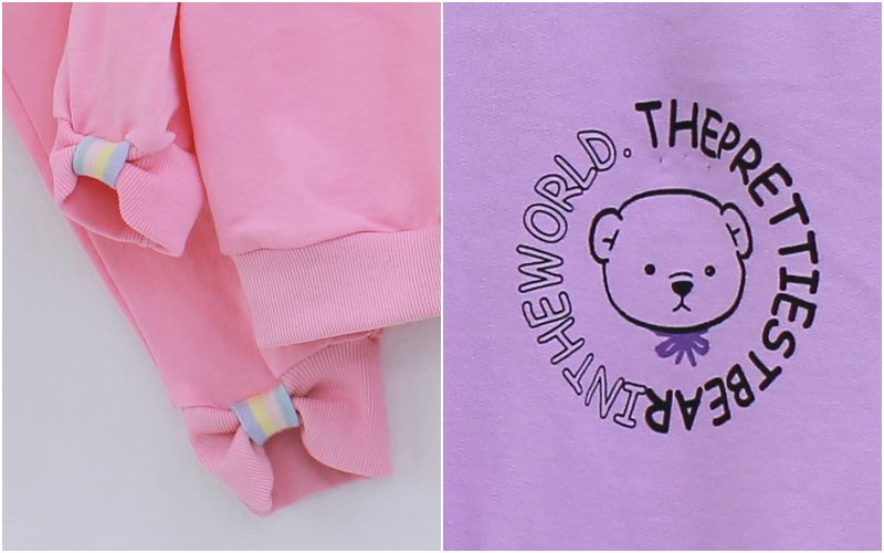 韓國 Coco rabbit - 熊熊娃娃蝴蝶結袖套裝-粉紅