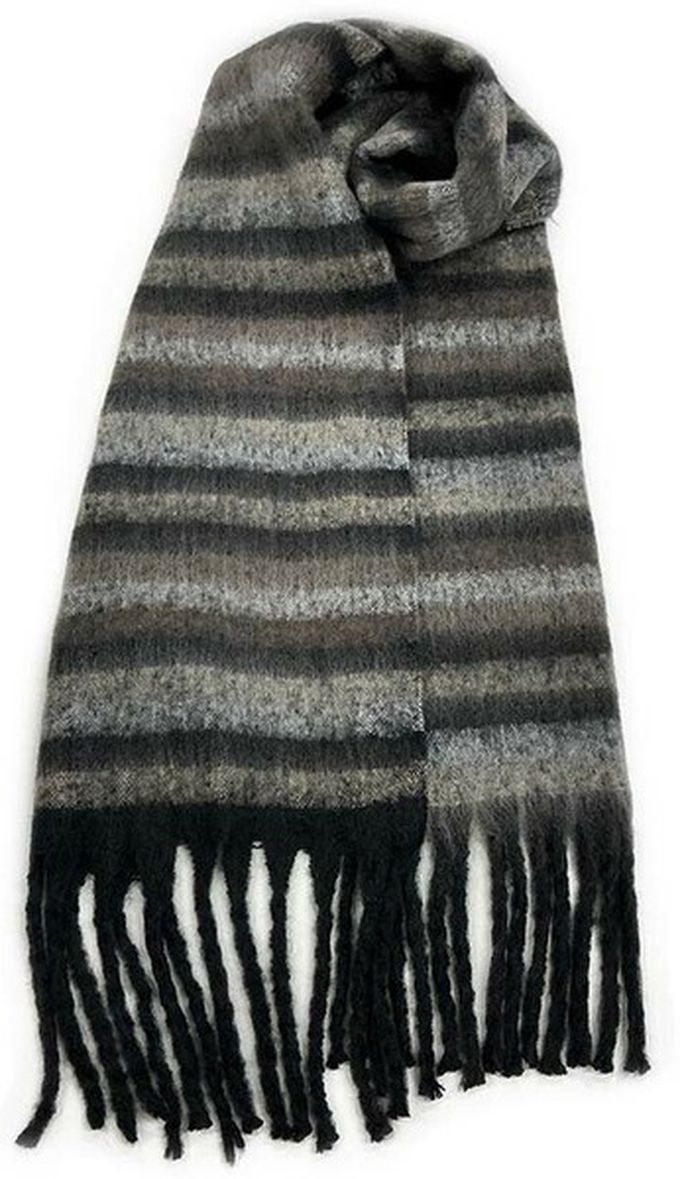 日本代購 - 份量感印花保暖流蘇圍巾-撞色-綠紫