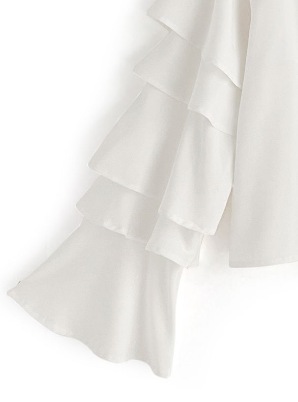 日本 GRL - 優雅氣質層次長袖上衣-杏白 (F)