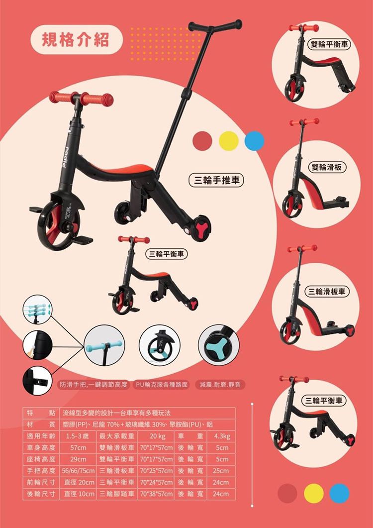 奧地利Nadle - TF3變形滑步/板車-紅
