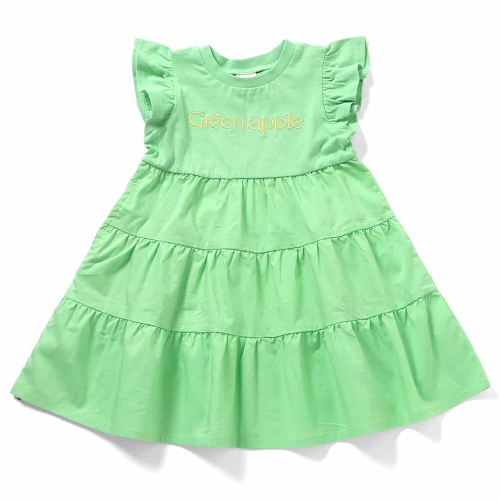 水果字母刺繡分層短袖洋裝-薄荷綠
