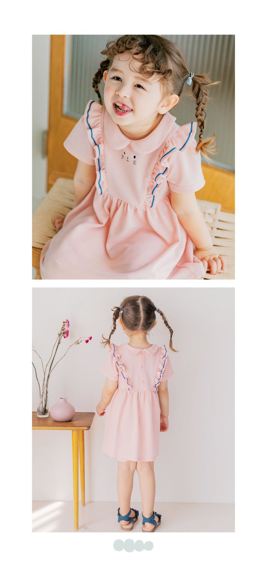 韓國 Bebezoo - 荷葉裝飾小貓咪洋裝-深藍