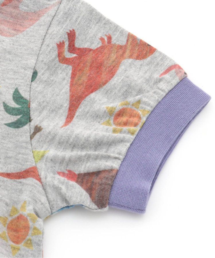 日本 BIT'Z - 水彩風滿版恐龍短袖上衣-胸口翼手龍-米黃