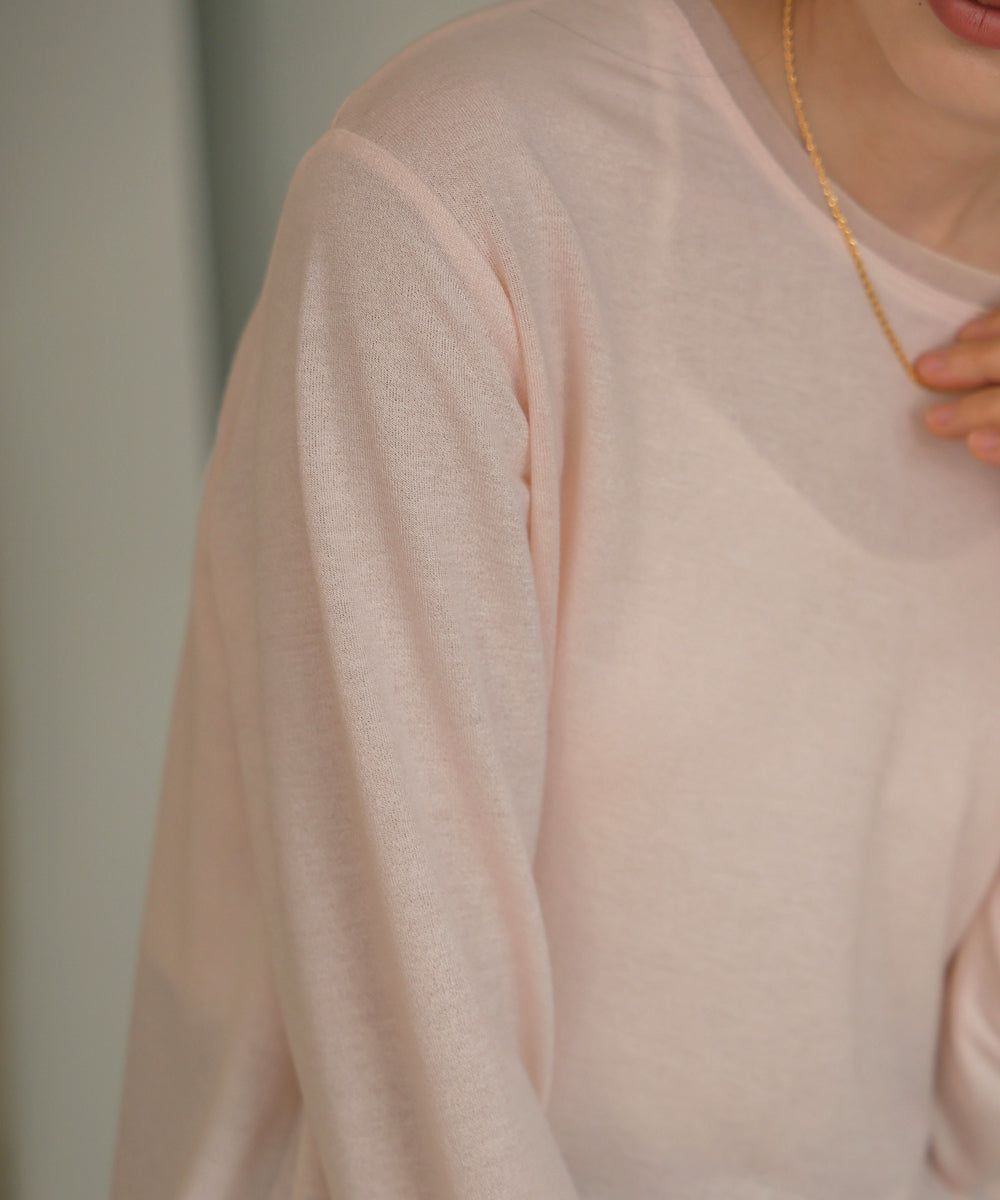 日本 Bab - 楊柳拼接珍珠薄長袖上衣-米杏