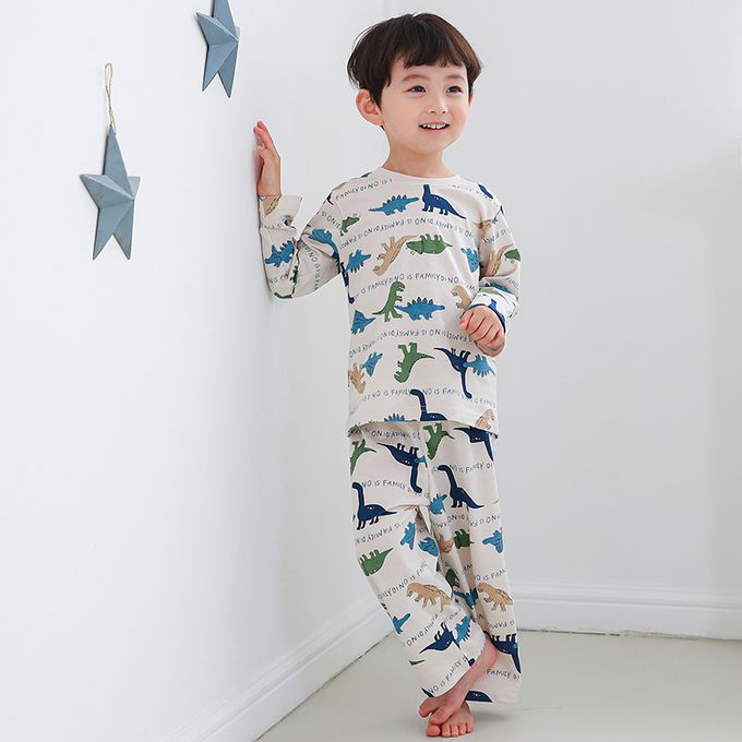 正韓 Cogibu - 極舒適無螢光劑 100% 有機棉幼兒/兒童睡衣/家居服套裝組-恐龍家族