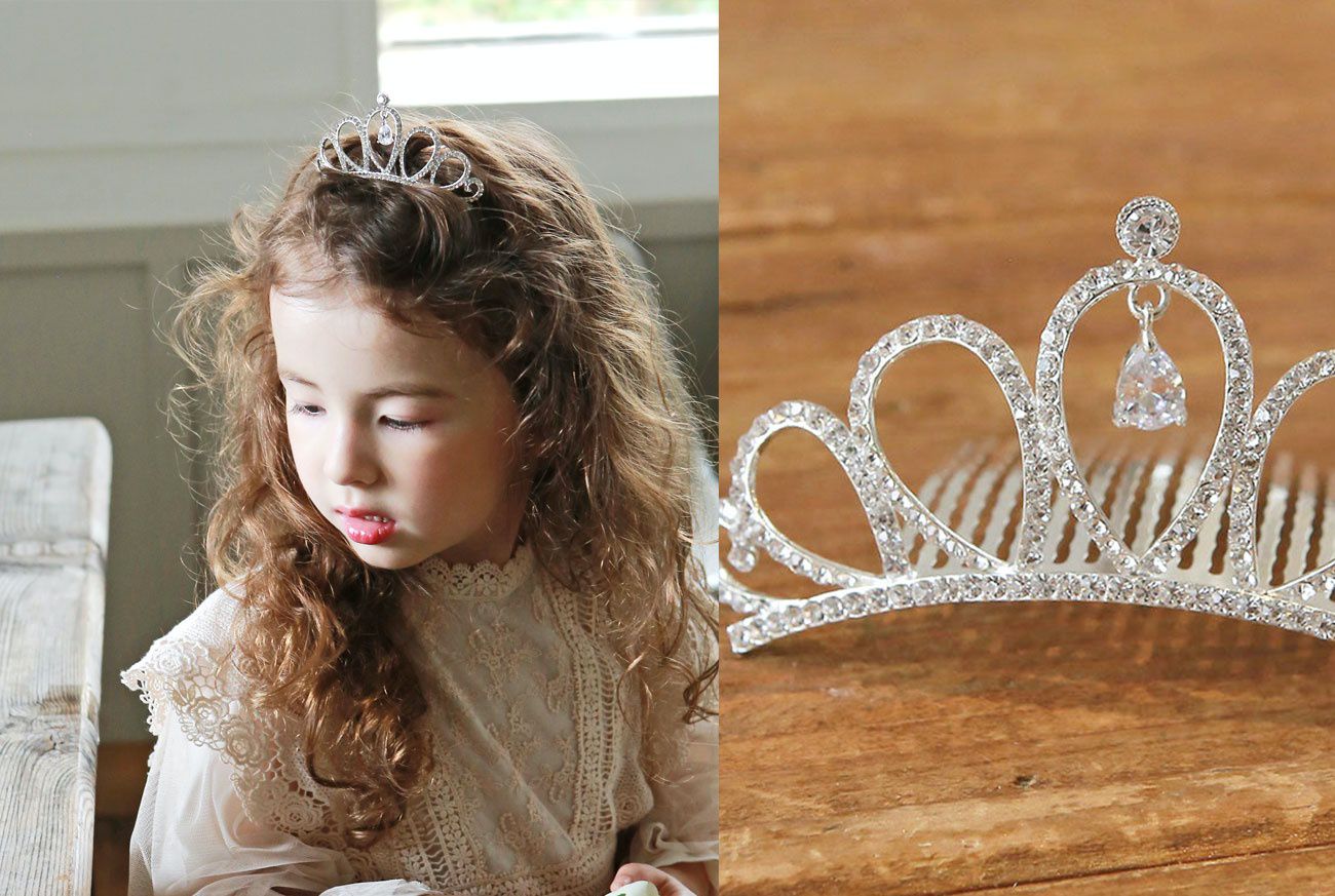 韓國 PuellaFLO - 垂墜水晶皇冠髮飾