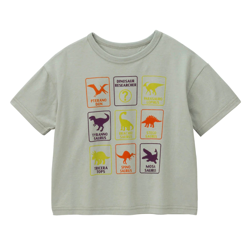 日本千趣會 - GITA 純棉印花短T-恐龍剪影卡牌-淺灰