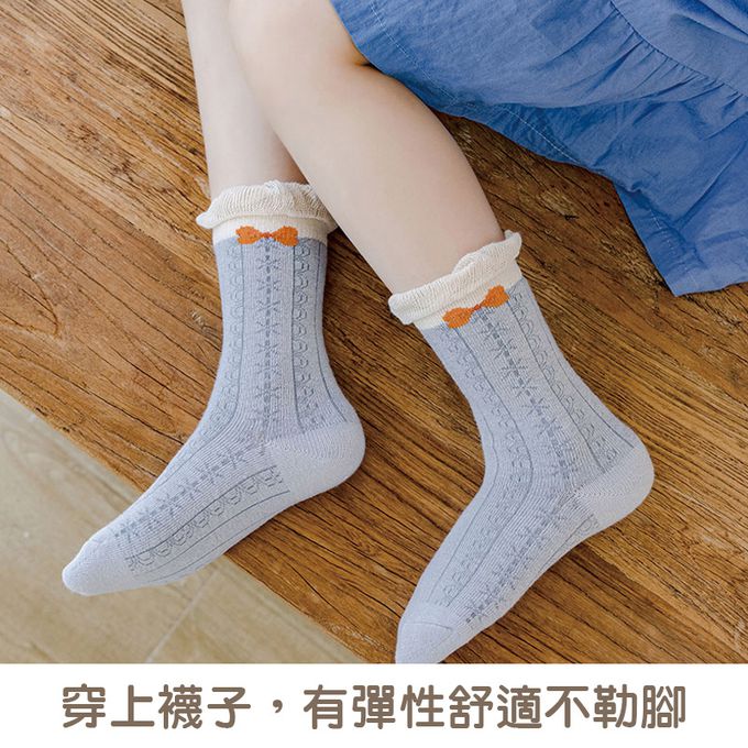 腳ㄚ子 - 兒童棉質中筒襪-藍色風鈴草