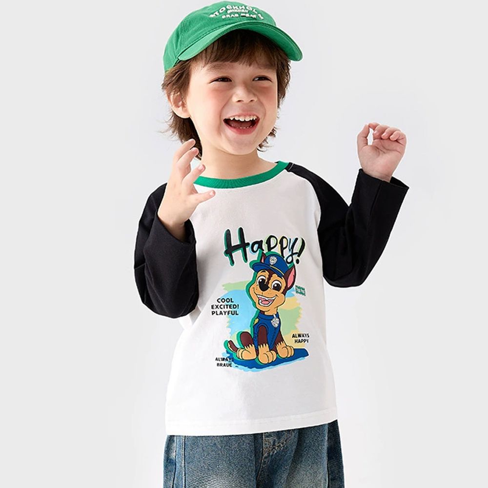 卡通汪汪隊棉質長袖上衣-卡通人物阿奇-拼色黑