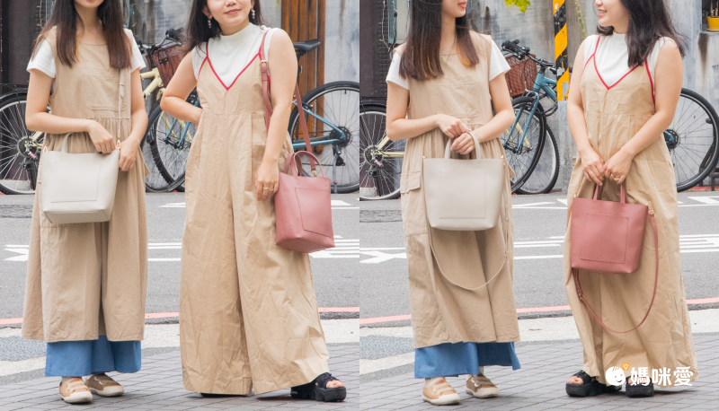 日本 polkapolka - [熱銷款] 輕量皮革肩肩背/手提托特包-煙燻粉