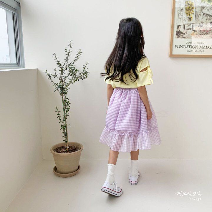 韓國 PINK151 - 格紋雪紡半長裙-淡紫