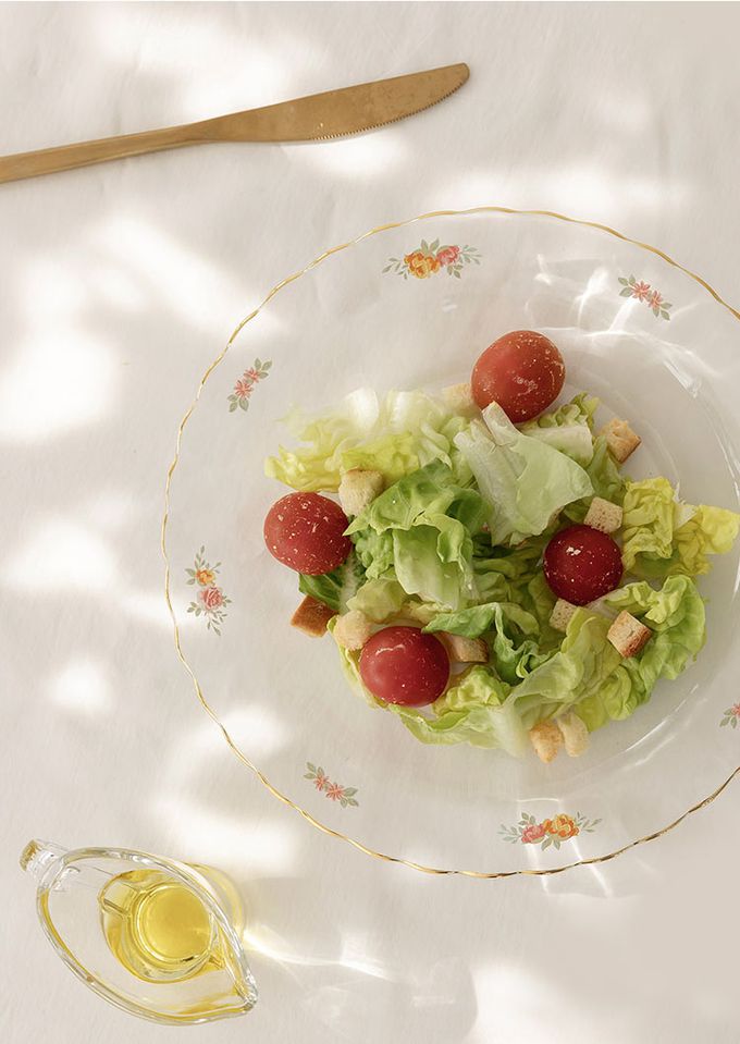 韓國 SSUEIM - 古典玫瑰系列金邊玻璃義大利麵深盤23cm