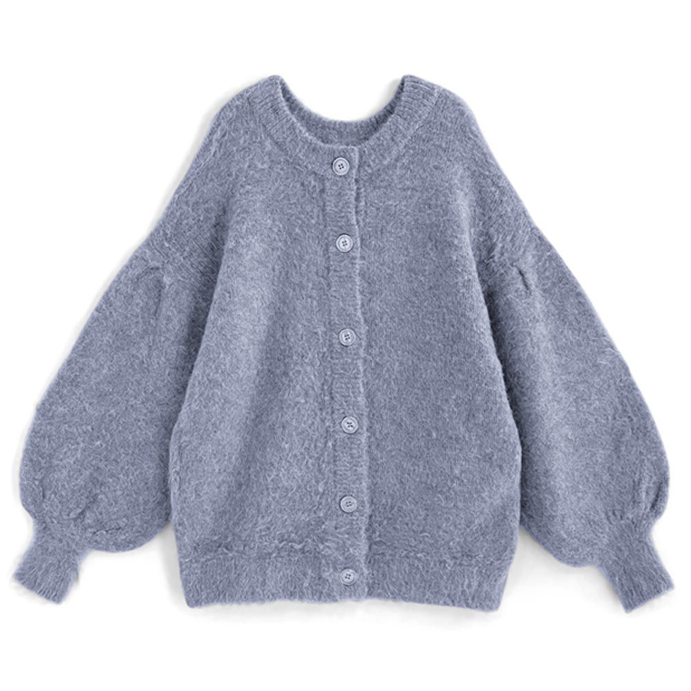 日本 GRL - 羊毛感柔軟長版針織外套-寶貝藍 (F)