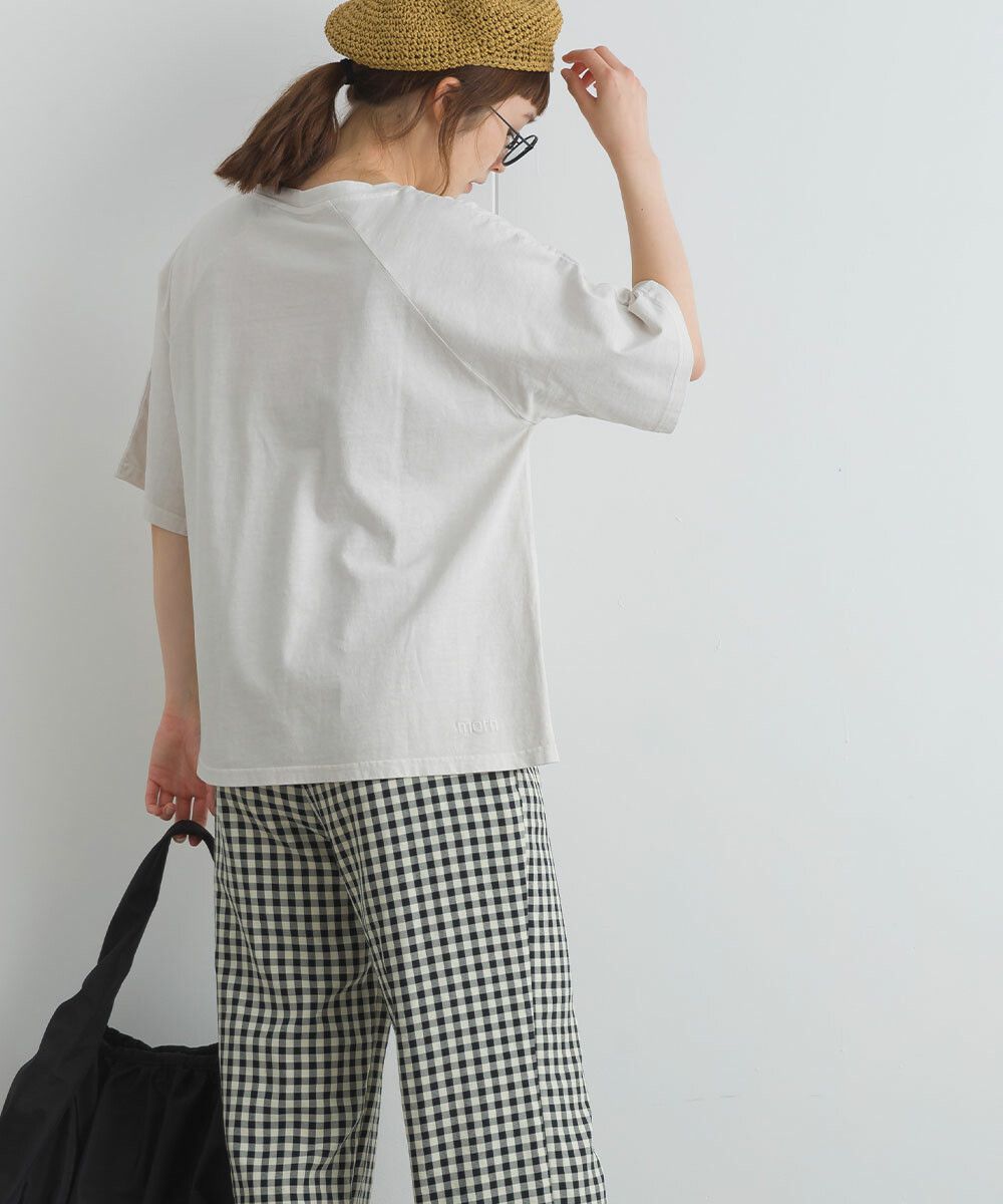 日本女裝代購 - 舒適落肩小口袋五分袖上衣-奶茶棕