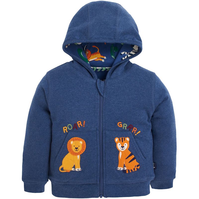 英國 JoJo Maman BeBe - 雙面穿100%純棉保暖連帽外套-野生動物